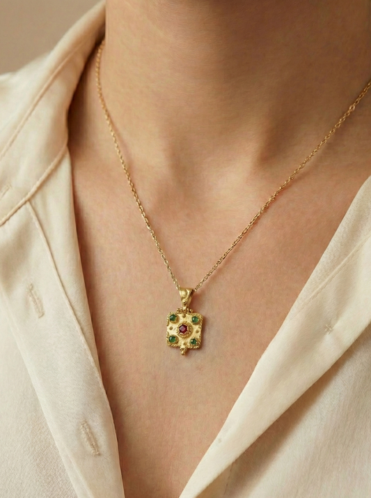 Ciondolo Granulato Rubino e Smeraldo