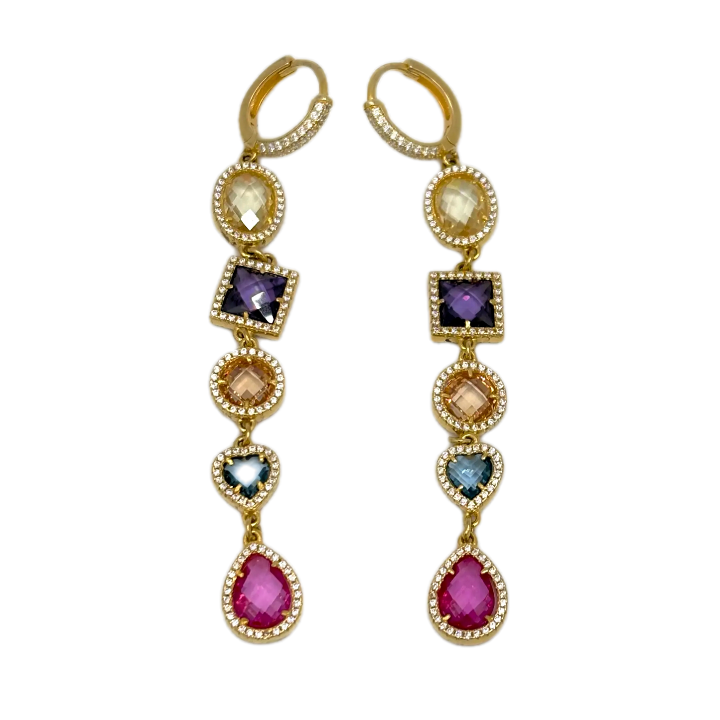 Orecchini pendenti con quarzo colorato e zirconia cubica lunghi