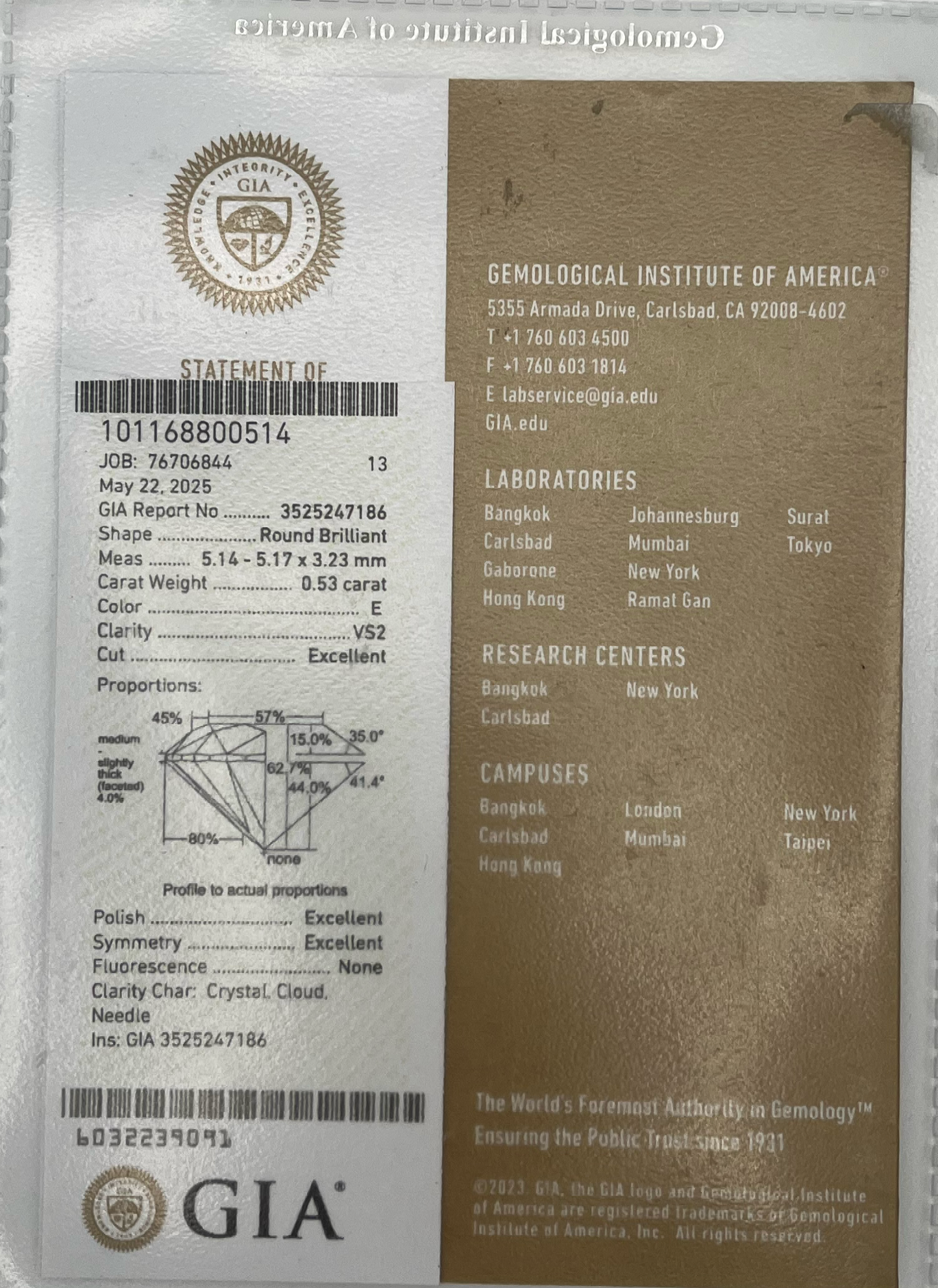 DIAMANTE GIA - 0,53 CT