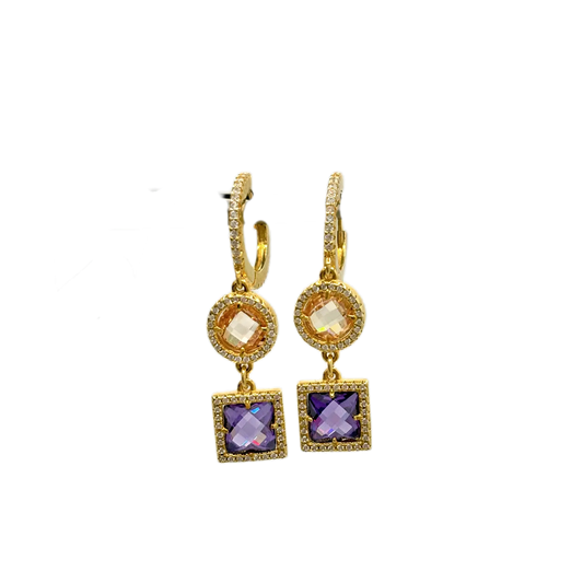 Orecchini pendenti con quarzo colorato e zirconia cubica corti