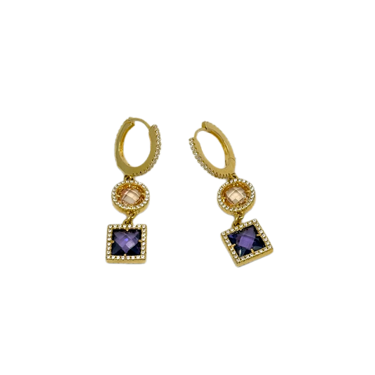 Orecchini pendenti con quarzo colorato e zirconia cubica corti