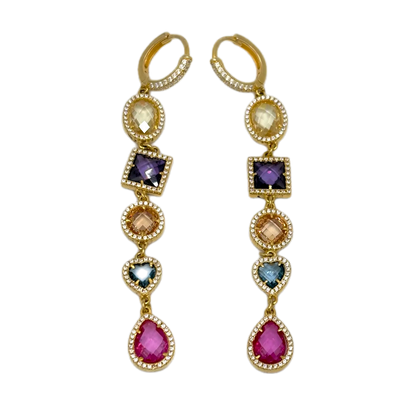 Orecchini pendenti con quarzo colorato e zirconia cubica lunghi