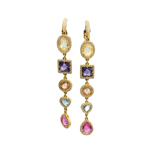 Orecchini pendenti con quarzo colorato e zirconia cubica lunghi
