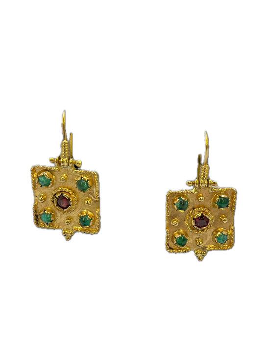 Orecchini Granulati Rubino e Smeraldo