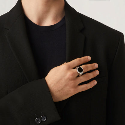 ANELLO MARTELLATO TONDO ONICE GRANDE - GIOVANNI RASPINI